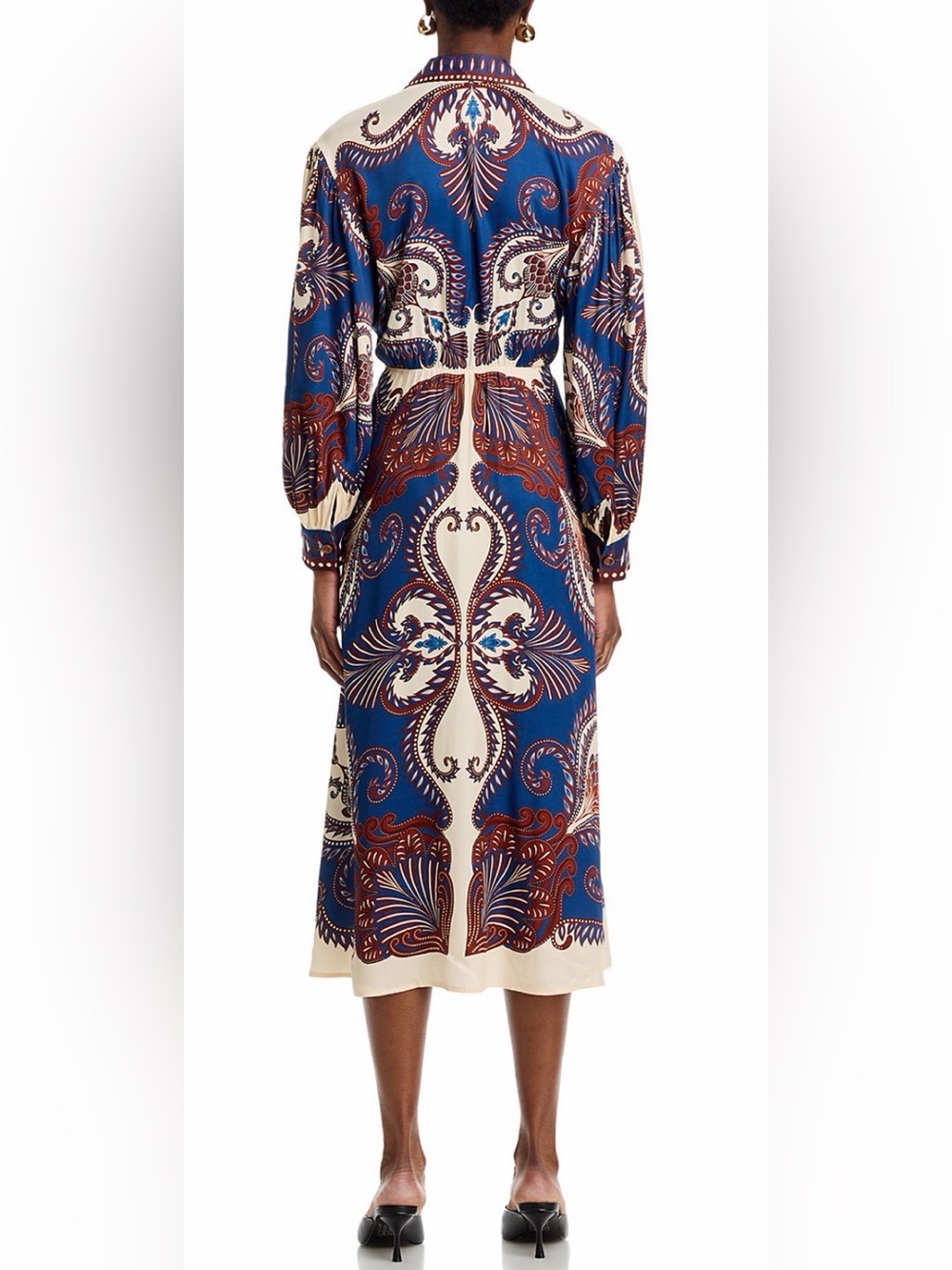FARM RIO Arabesque Scarf Midi Dress in Blue, Cream and Brown - Picture 4 of 10